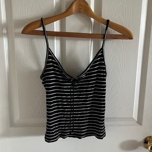Aeropostale Cropped Black & White Striped Thin Strap Lace Up Tank Size Medium